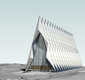 现代展览馆外观su模型