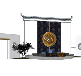 中式喷泉景观su模型