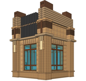 中式廊架凉亭su模型