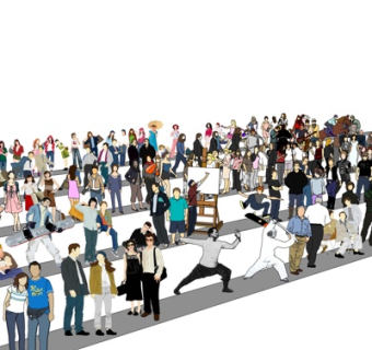 现代人物组合su模型