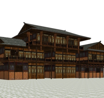 中式客栈su模型