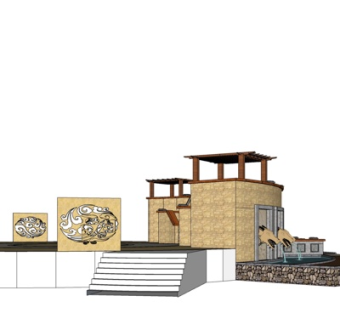 中式喷泉景观su模型