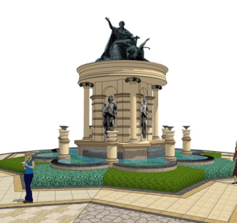 欧式水池人物雕塑小品su模型