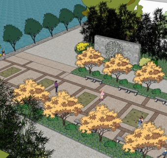 新中式公园小品su模型