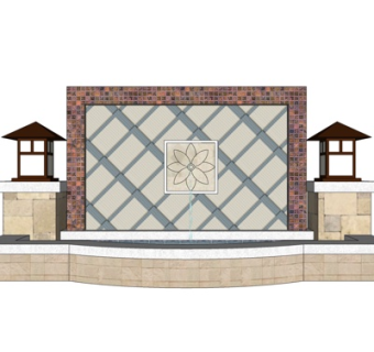 新中式景观墙su模型