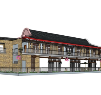 新中式沿街商业建筑su模型