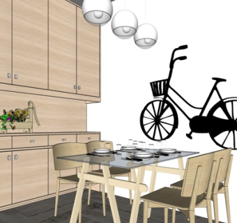 现代实木餐桌su模型