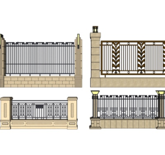新古典铁艺围墙护栏su模型