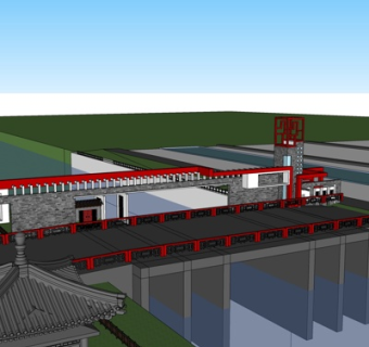 新中式桥梁su模型