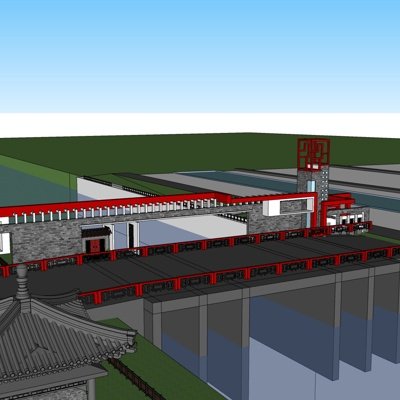 新中式桥梁su模型