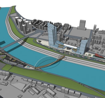现代沿河建筑规划su模型