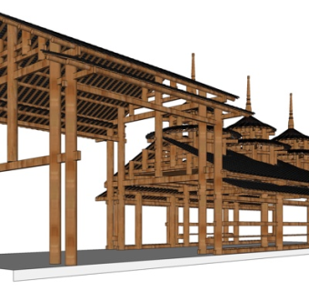 中式凉亭su模型