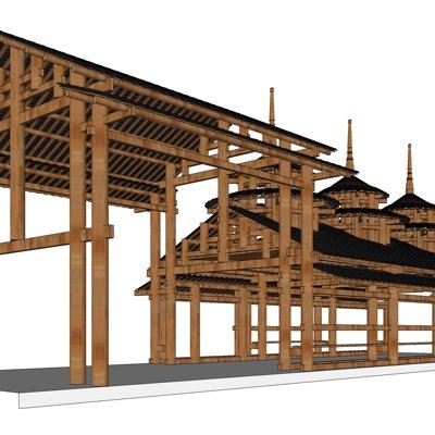 中式凉亭su模型