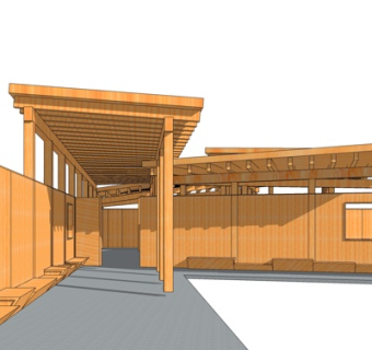 中式实木廊架su模型