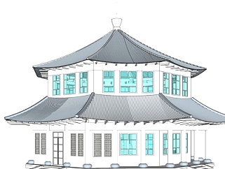 新中式楼阁su模型
