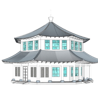 新中式楼阁su模型