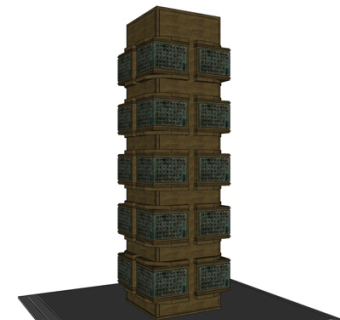 中式刻字柱子小品su模型