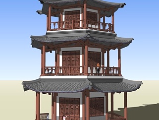 中式塔楼su模型