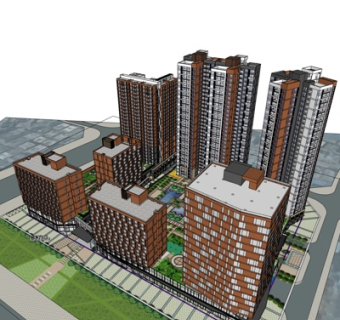 现代高层公寓楼su模型