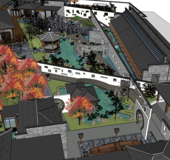 中式院子景观su模型