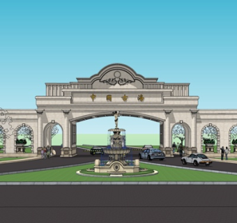 欧式小区大门su模型