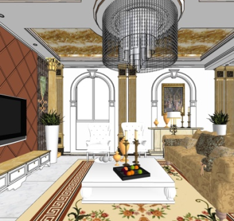 欧式客厅su模型