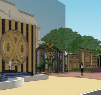 新古典景观墙su模型