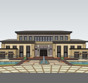 新中式商业会所su模型