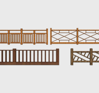 中式木质栏杆扶手su模型