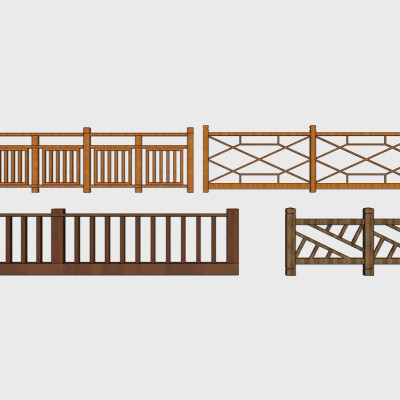 中式木质栏杆扶手su模型