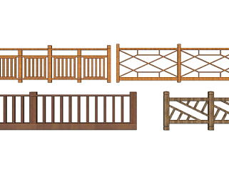 中式木质栏杆扶手su模型