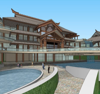 东南亚酒店su模型