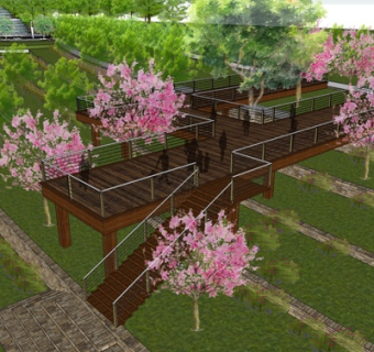 新中式观景台su模型