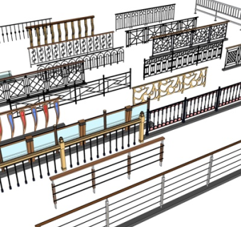 现代铁艺护栏su模型
