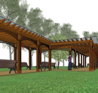 新中式廊架su模型