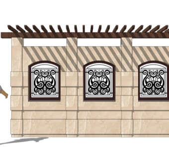 新中式景观墙su模型