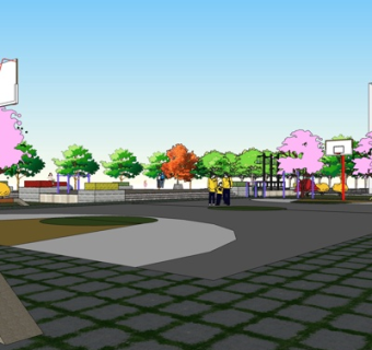 现代篮球场su模型