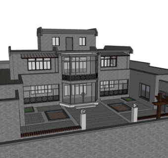 新中式商业会所su模型