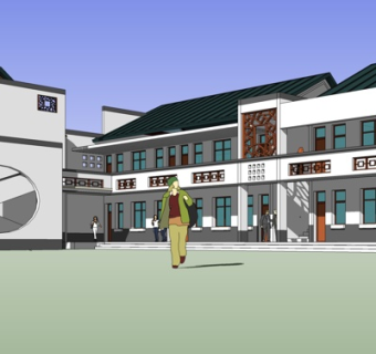 新中式办公楼su模型