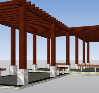 新中式廊架su模型