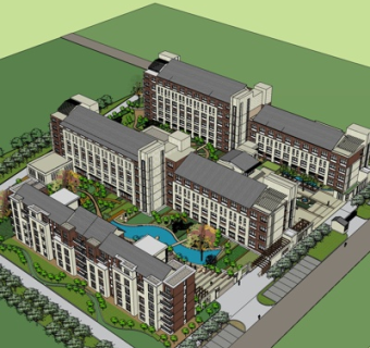 现代办公楼规划su模型