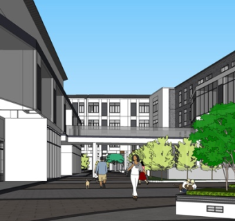 新中式沿街商业建筑su模型