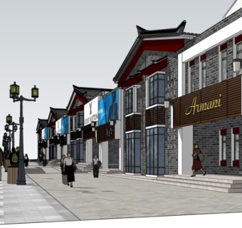 新中式沿街商业建筑su模型