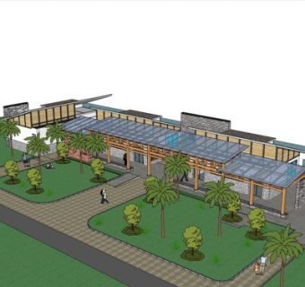 新中式廊架su模型