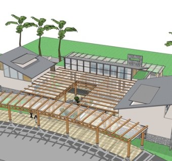 新中式廊架su模型