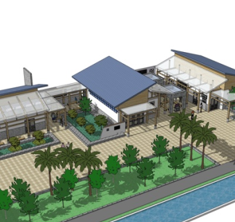 新中式廊架su模型