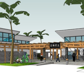 新中式廊架su模型