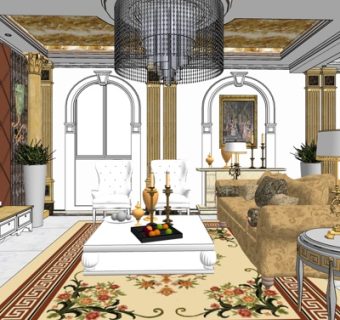 欧式轻奢客厅su模型