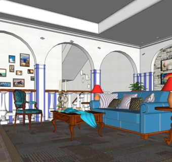 美式双人沙发su模型