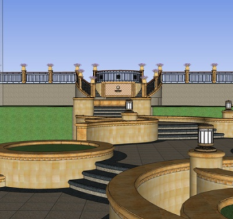 新古典景观墙su模型